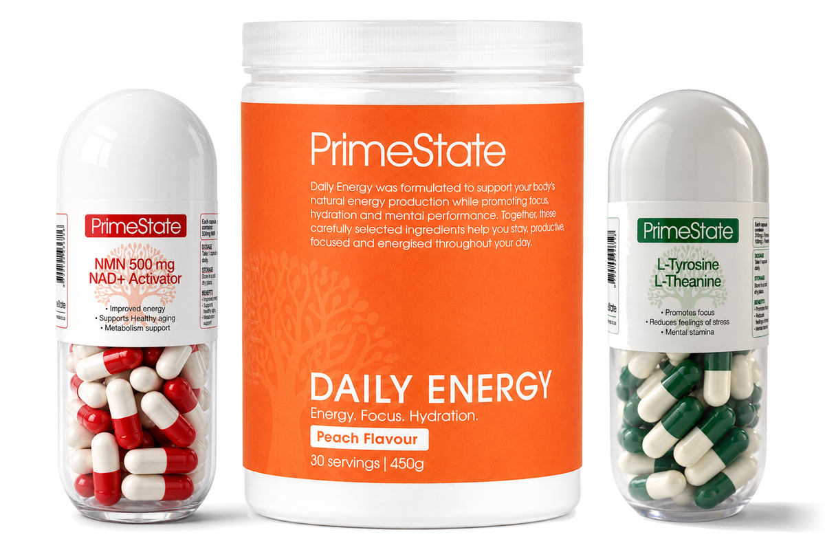 The Energy & Performance Stack: NMN 500mg, Daily Energy + Hydration, L-Tyrosine + L-Theanine