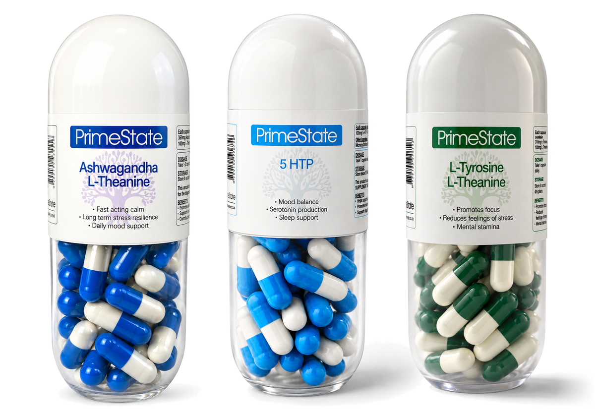 Stress, Calm & Sleep stack: Ashwagandha + L-Theanine, 5HTP, L-Tyrosine + L-Theanine